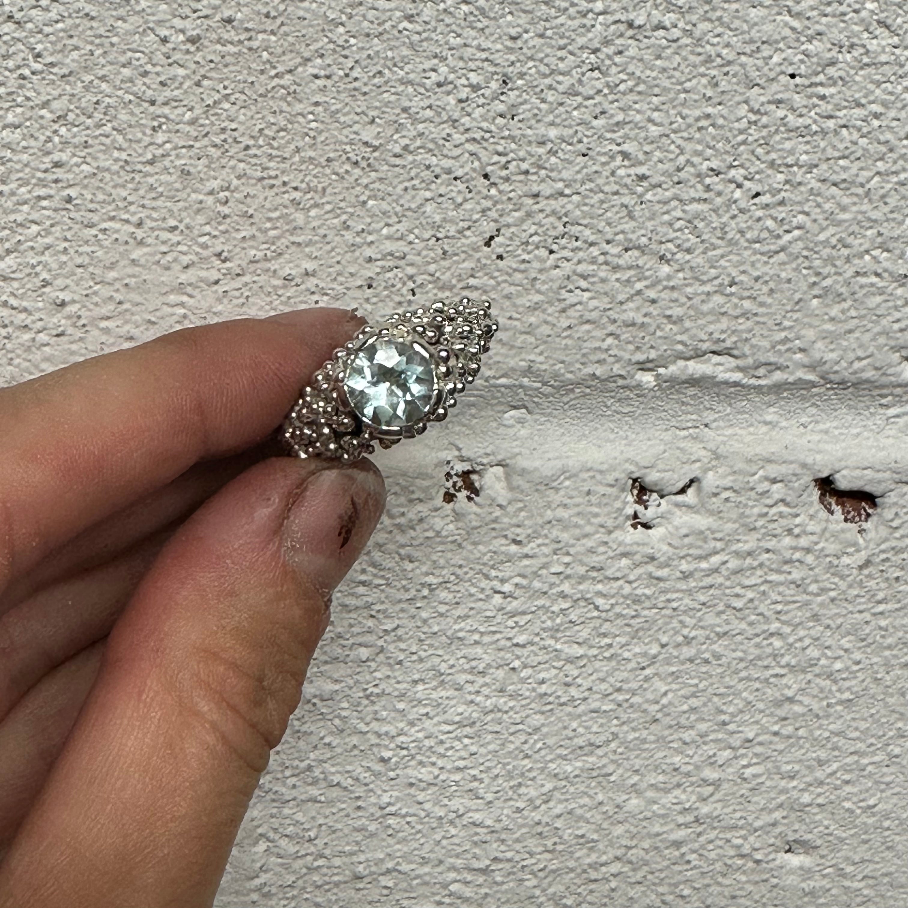 Silver ring with 8mm recycled Aquamarine