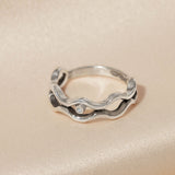Sterling Silver Double Wave Ring with Diamond