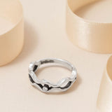 Sterling Silver Double Wave Ring with Diamond